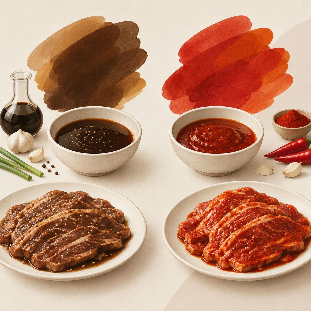 AI 생성 설명 이미지: 안산일동맛집 유니드정육식당 | 양념갈비는 색과 맛만으로 양념을 구별할 수 있을까?